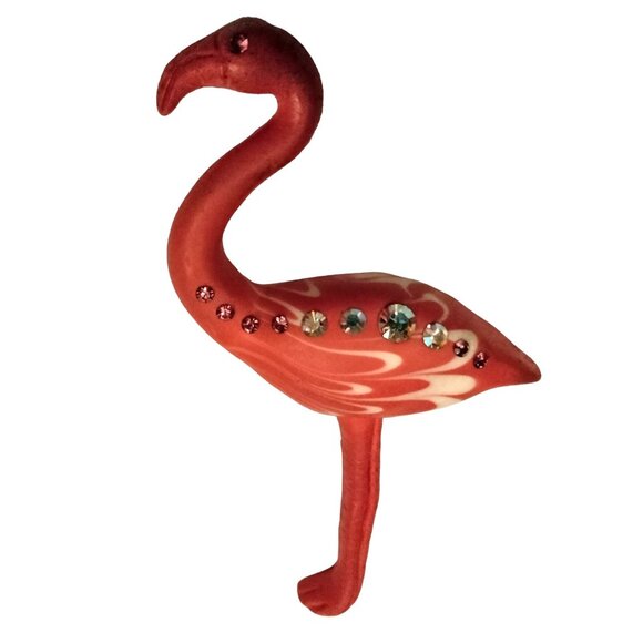 Pink Flamingo Rhinestone Pin Brooch Tropical Statement Coastal Tiki - Picture 1 of 3